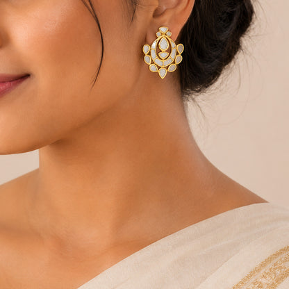 Opulent Mother Pearl 925 Sterling Silver Chandbali Earrings
