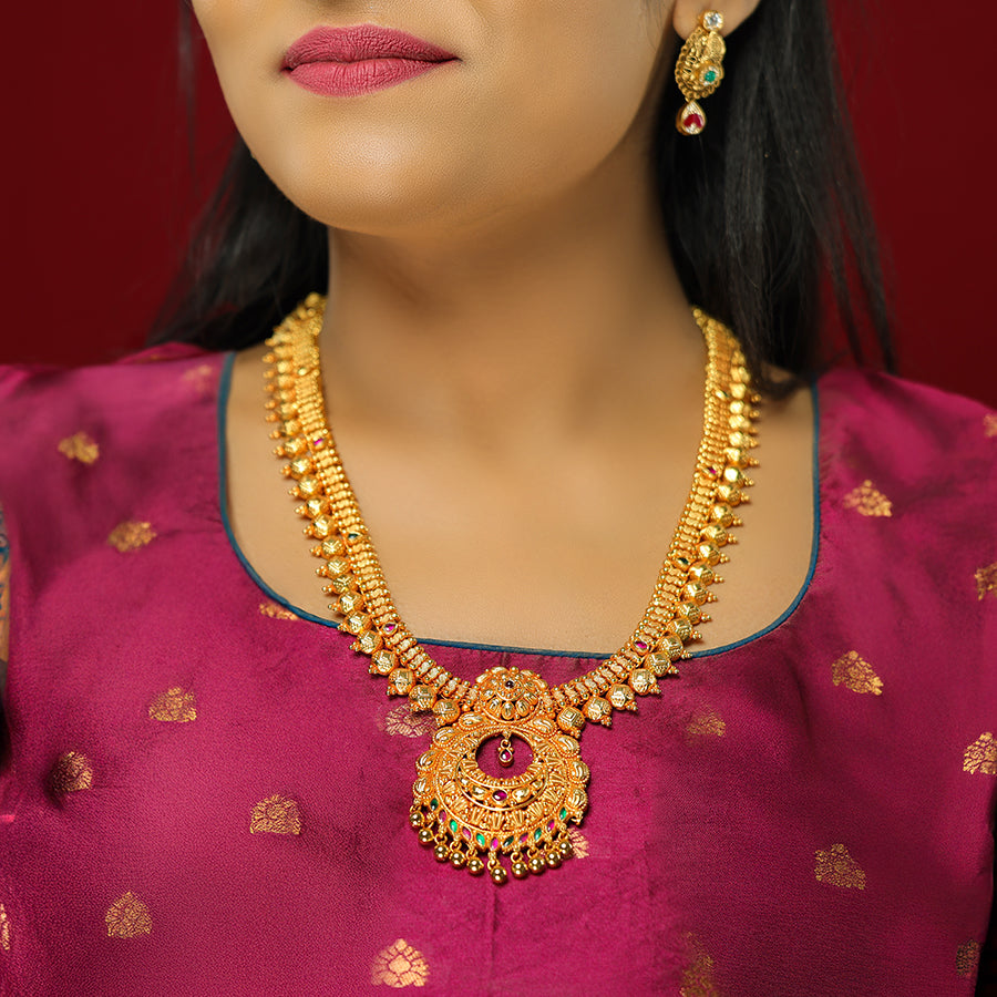 Opulent Beaded Sides 925 Manga Infused Pendant Gold Plated Haram
