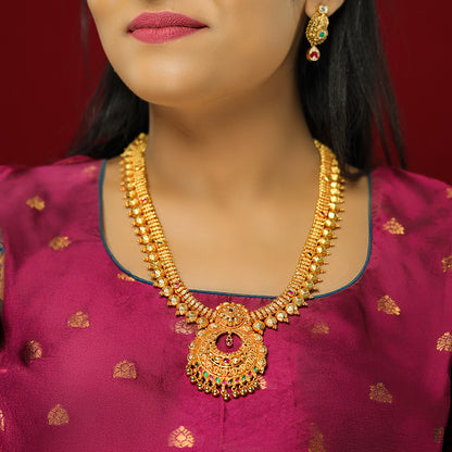Opulent Beaded Sides 925 Manga Infused Pendant Gold Plated Haram