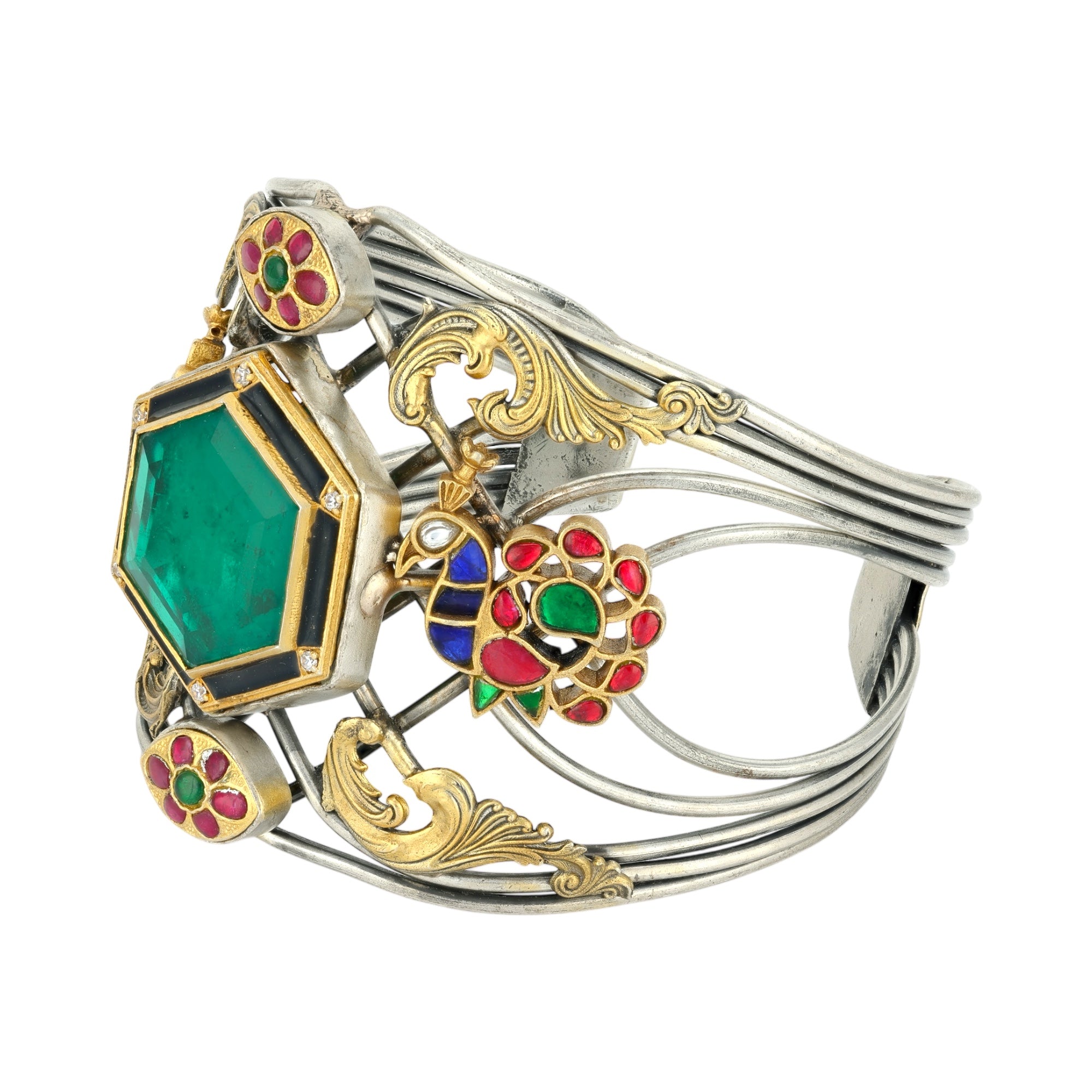 Opulent Emerald Floral 925 Sterling Silver Bracelet for Women