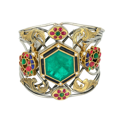 Opulent Emerald Floral 925 Sterling Silver Bracelet for Women