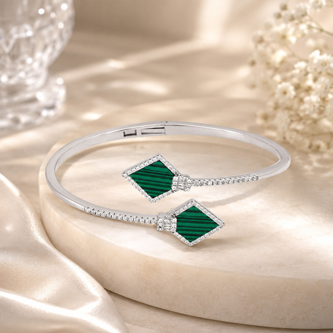 Opulent Green Malachite Glow 925 Sterling Silver Kada for women