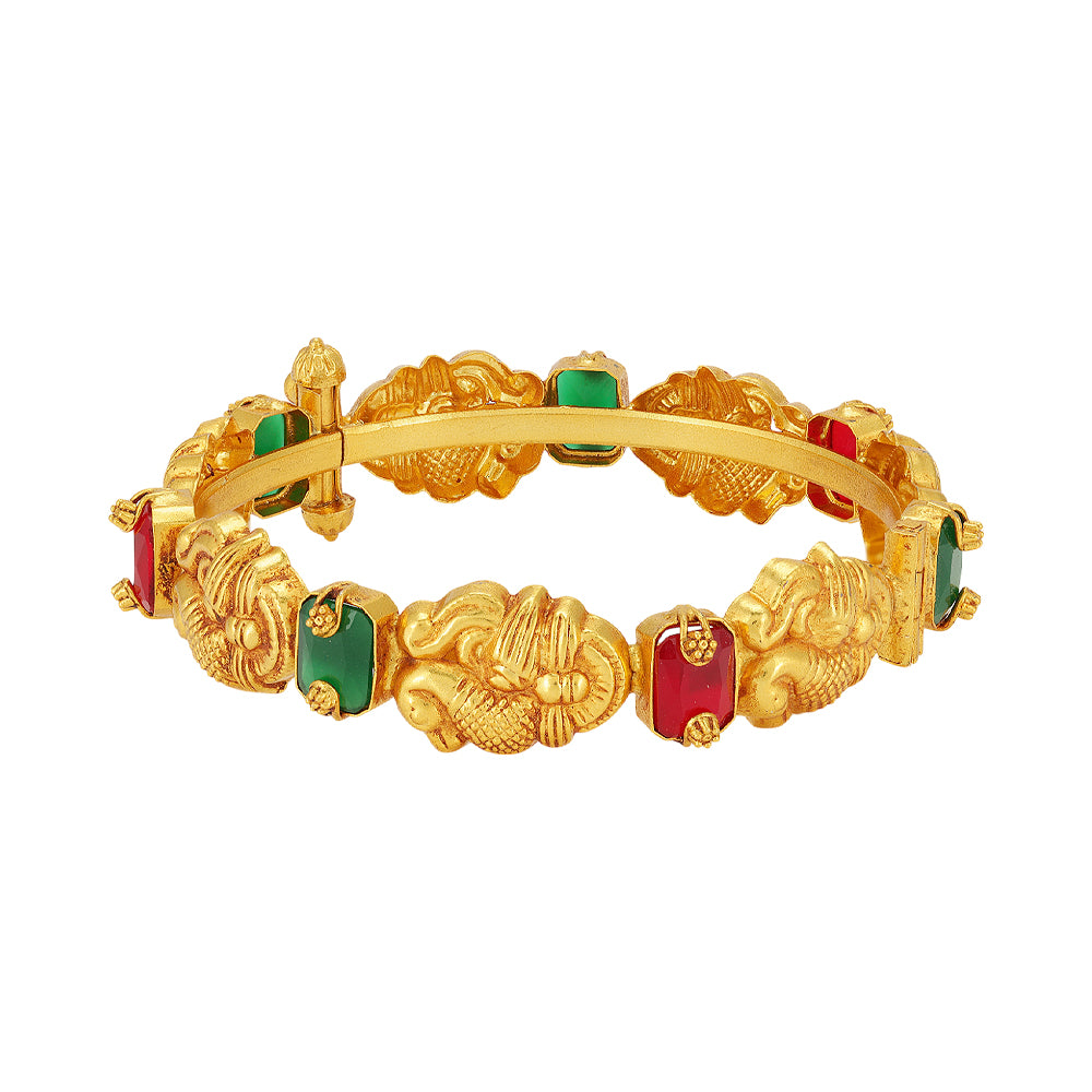 Opulent Peacock Red Green Fusion 925 Gold Plated Bangles