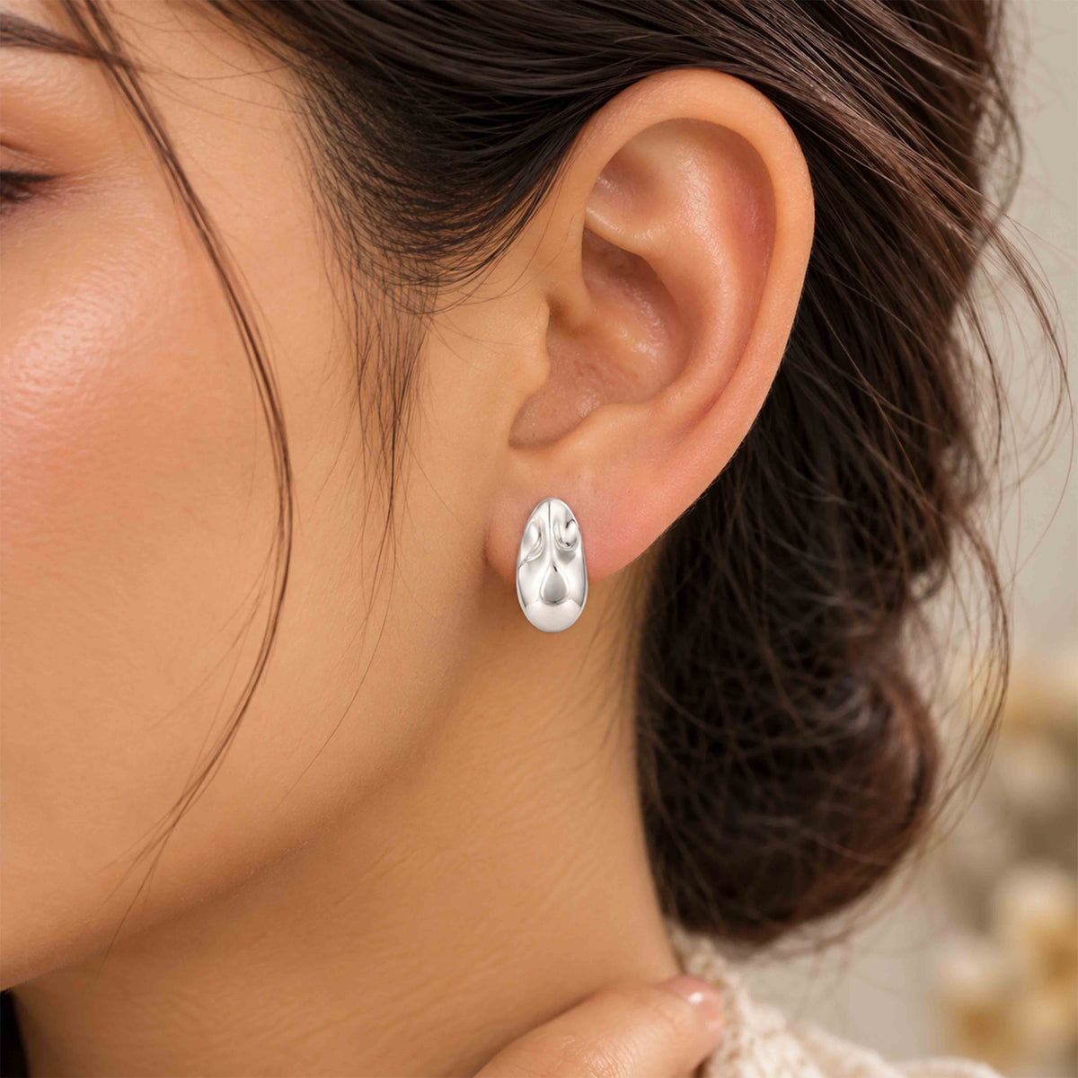 Organic Molten Droplet Silver Earring