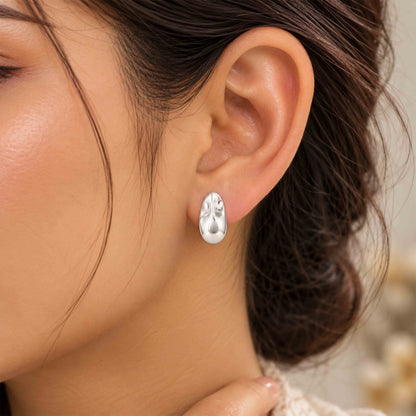 Organic Molten Droplet Silver Earring