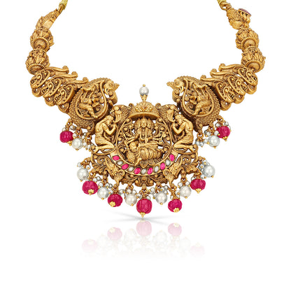 Ornate Goddess 925 Sterling Silver Red Pearl Necklace for Women