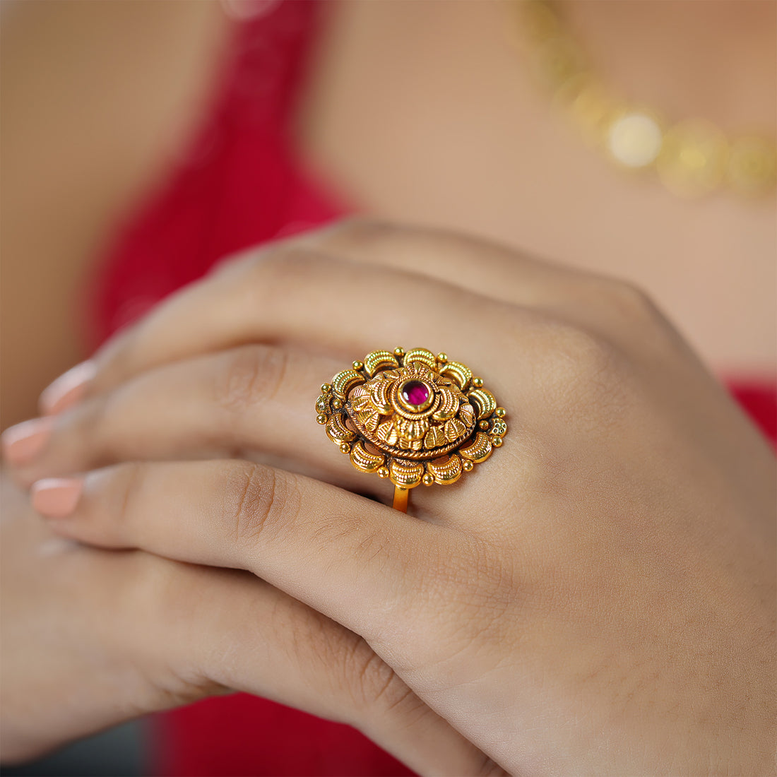 Oval 925 Gold Plated Leaf Embellishment Rings