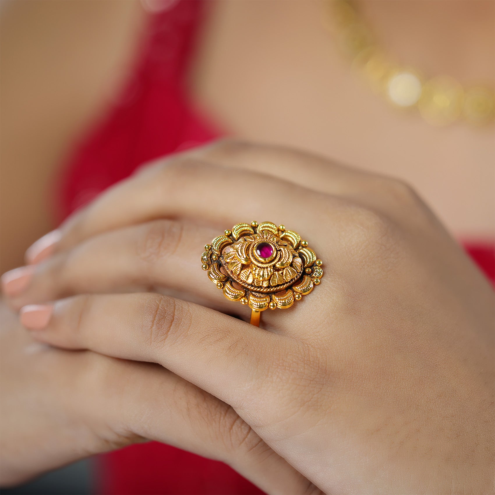 Oval 925 Gold Plated Leaf Embellishment Rings