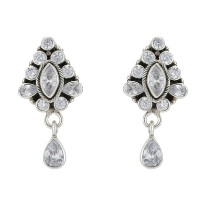 Oval Centered Glittering Stoned 925 Pear Drop Earrings