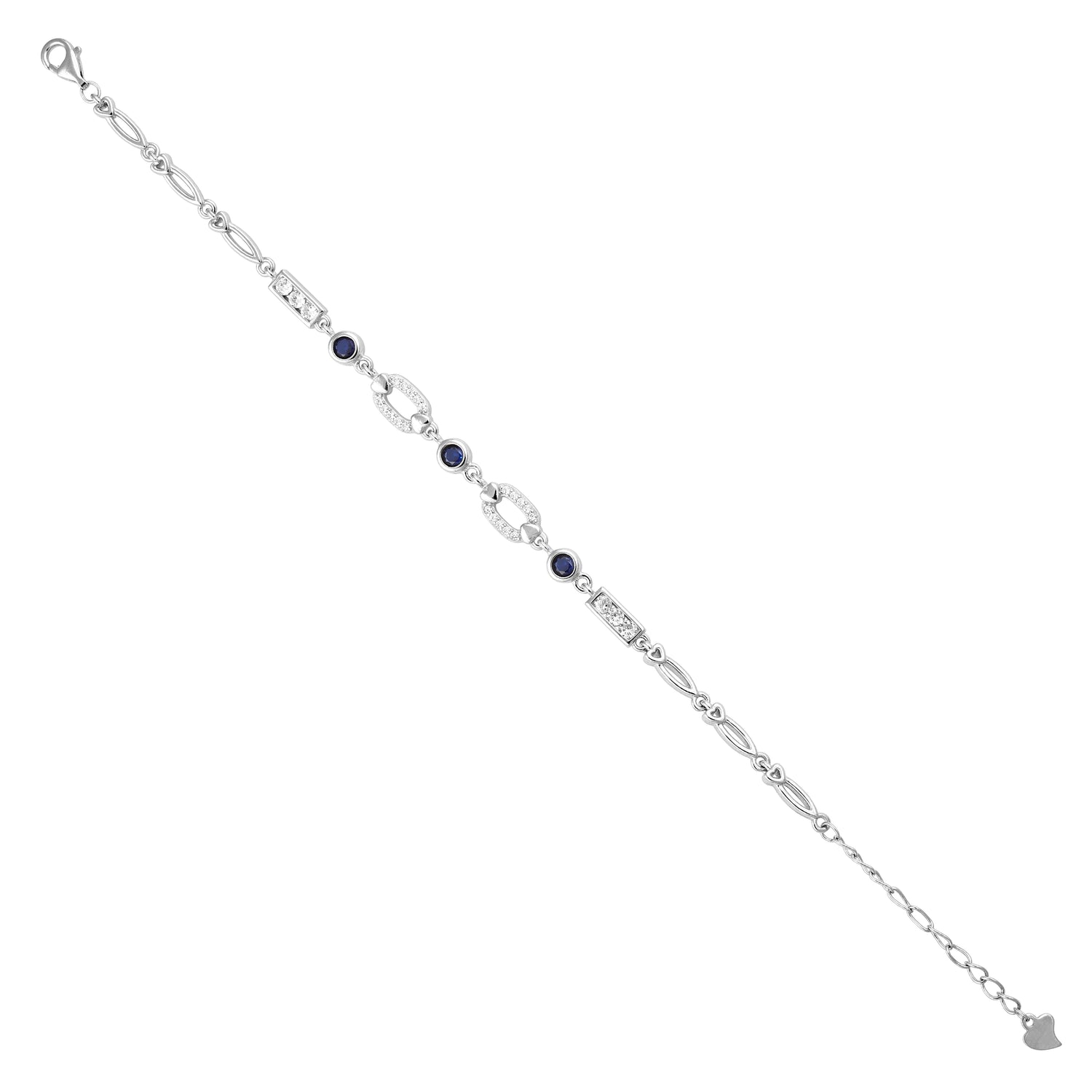 Silver bracelet with blue stones on a white background
