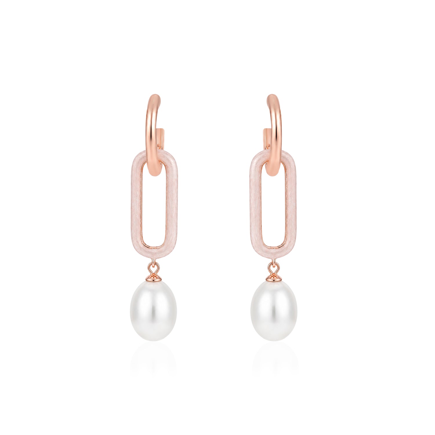 Oval Link Rose Gold Pearl Drop Earrings
