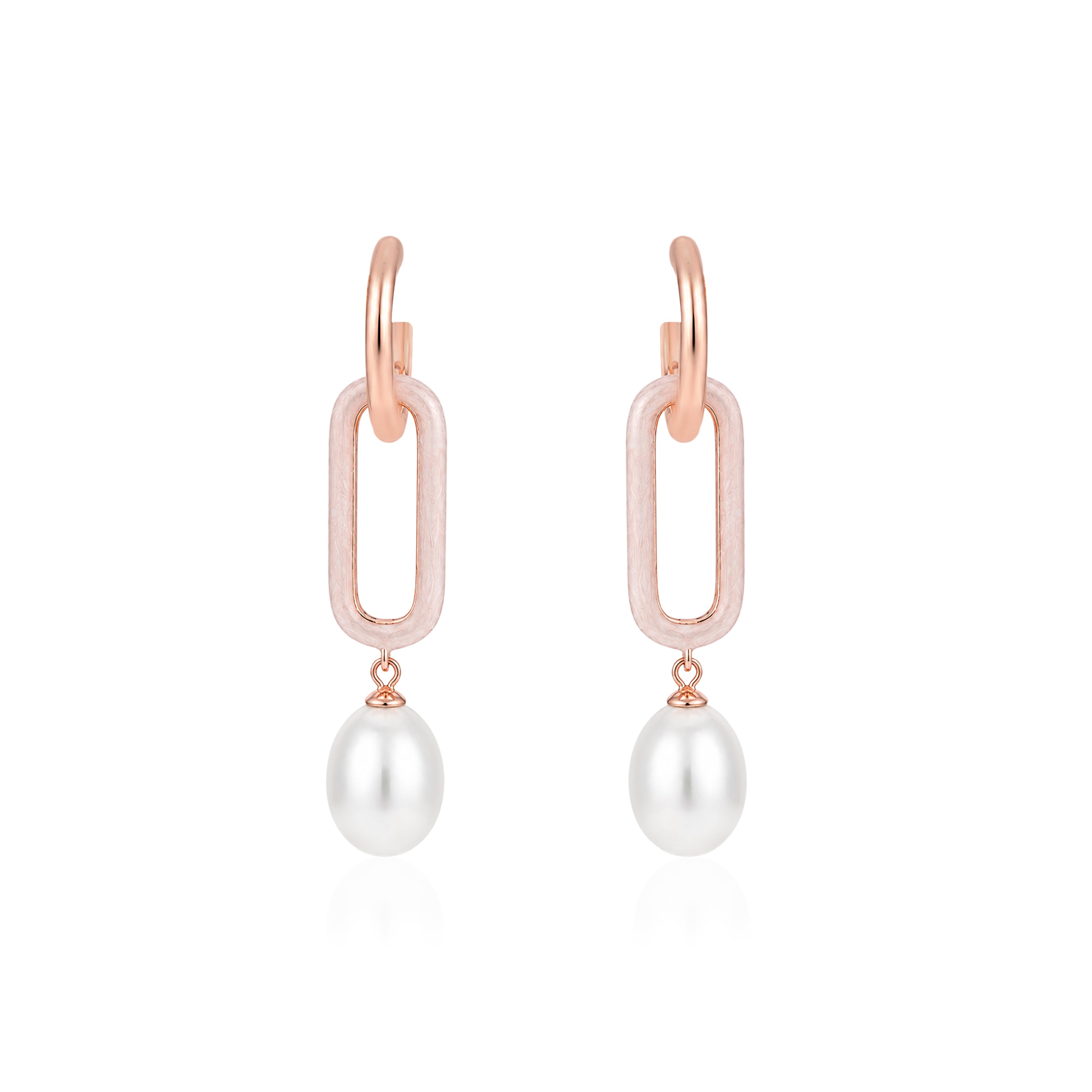 Oval Link Rose Gold Pearl Drop Earrings