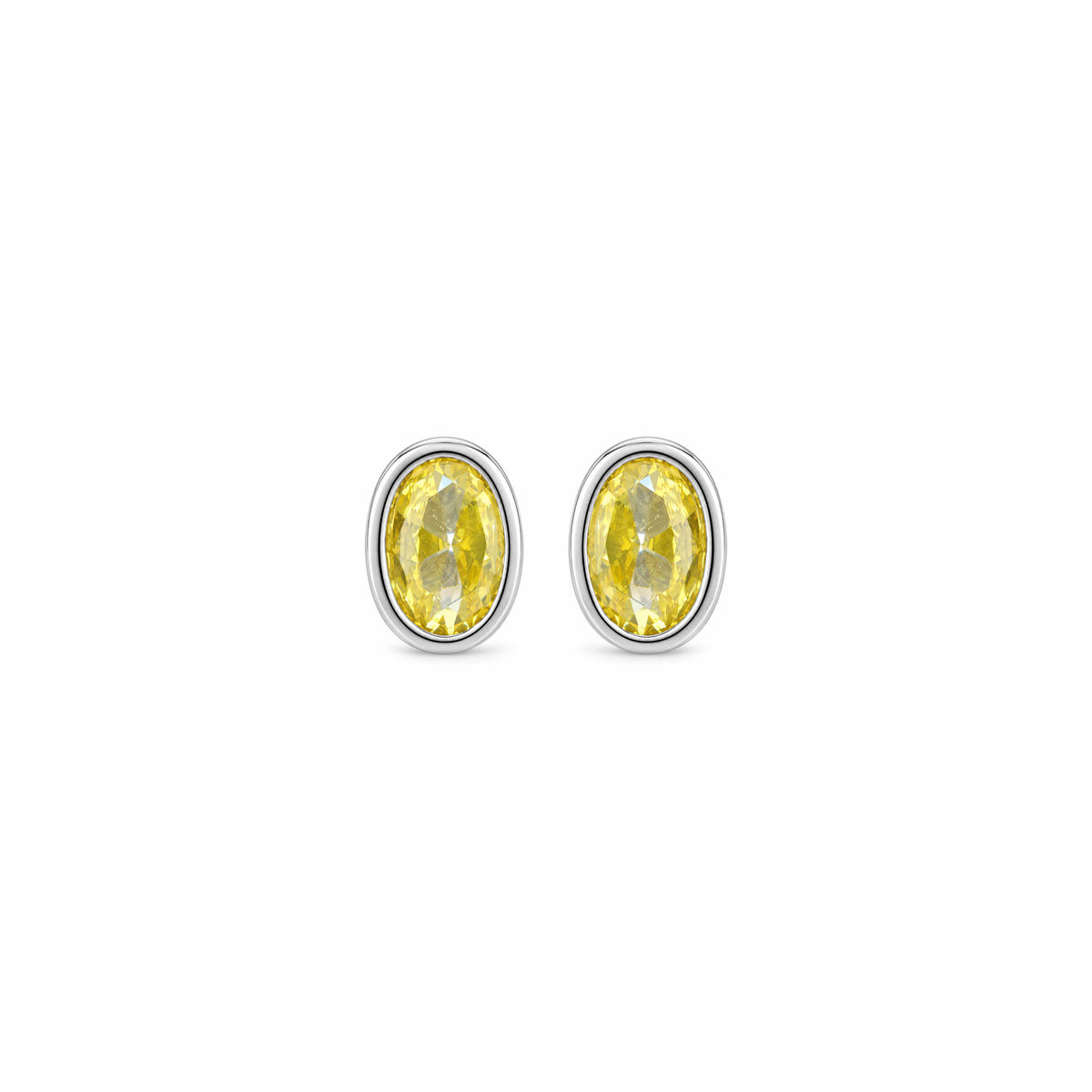 Oval Yellow Crystal Sterling Silver Studs