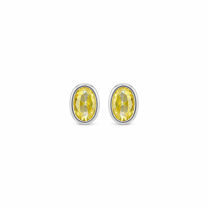 Oval Yellow Crystal Sterling Silver Studs
