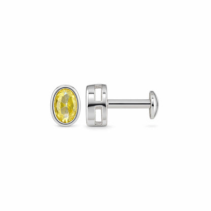 Oval Yellow Crystal Sterling Silver Studs