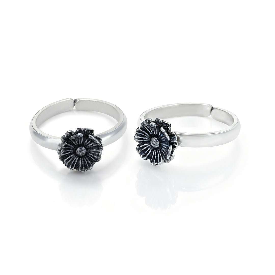 vOxidised Floral Pattern 925 Sterling Silver Toe Ring for Women
