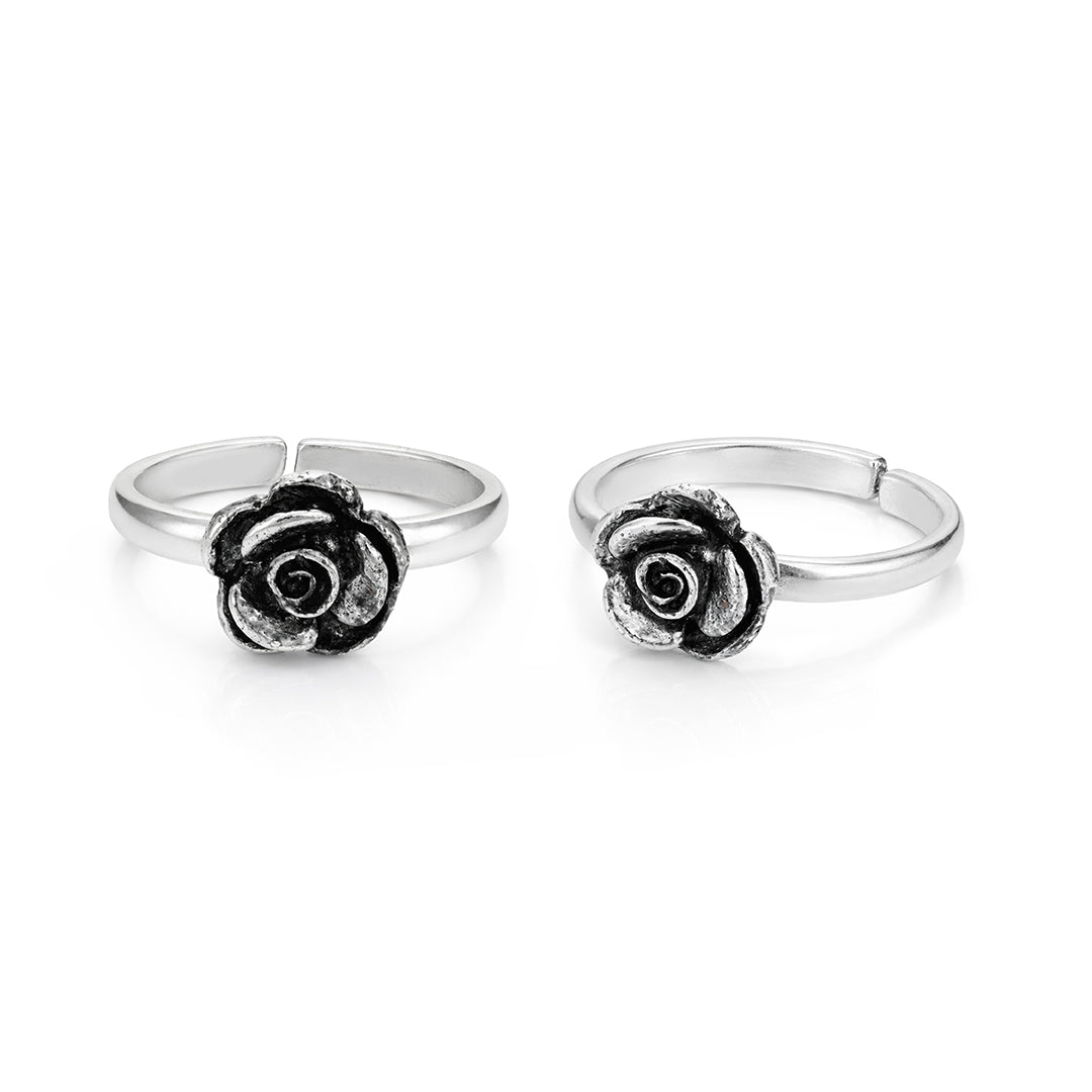 Oxidised Rose Flower 925 Sterling Silver Toe Ring for Women