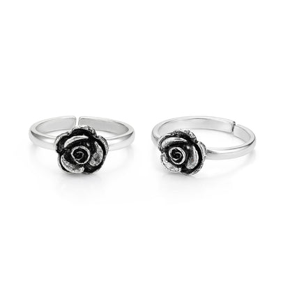 Oxidised Rose Flower 925 Sterling Silver Toe Ring for Women