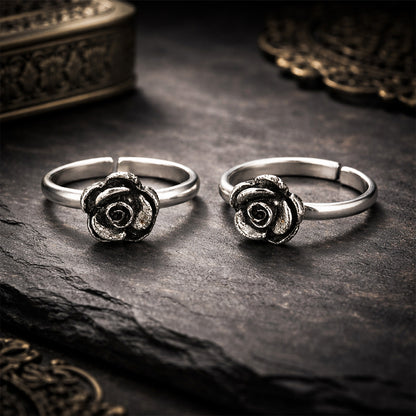 Oxidised Rose Flower 925 Sterling Silver Toe Ring for Women