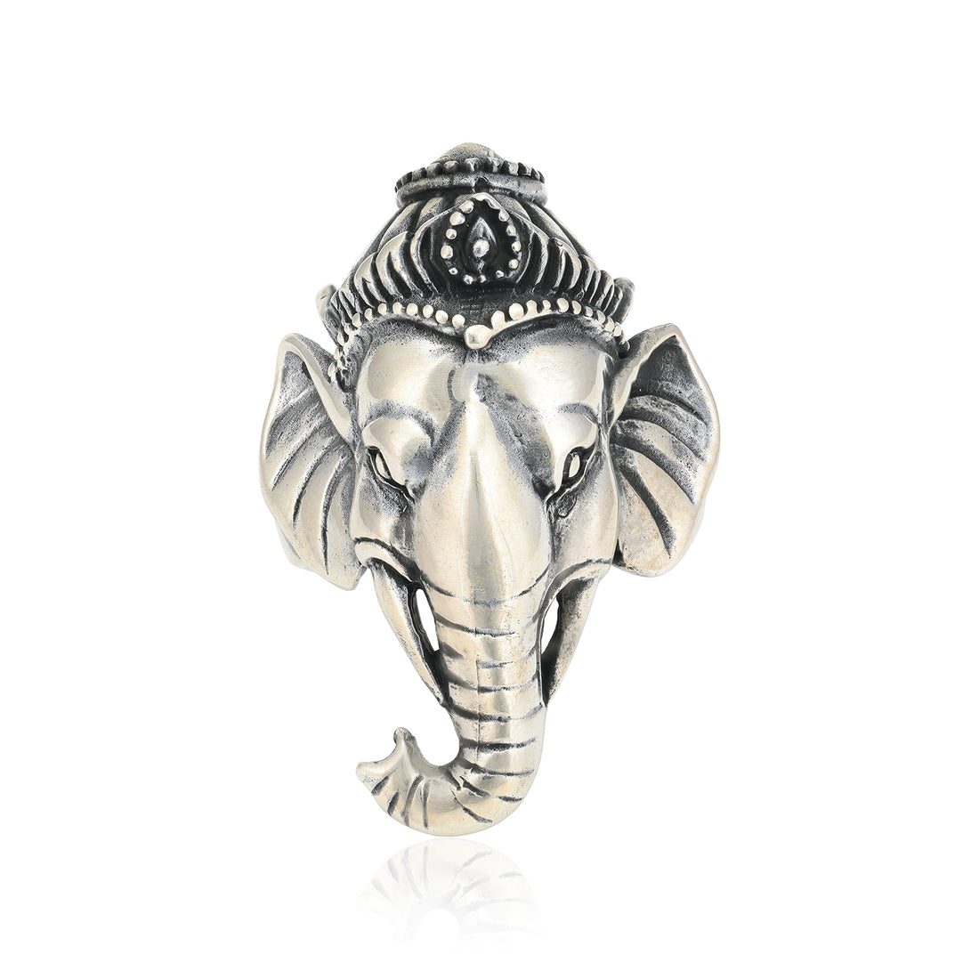 Oxidised Sterling Silver Ganesha Charm Ring