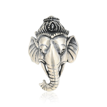  Oxidised Sterling Silver Ganesha Charm Ring 
