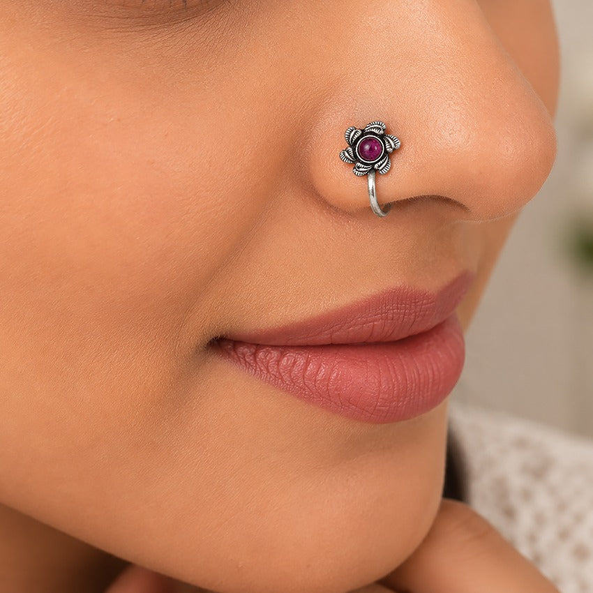 Oxidized Tribal Sunflower Silver NosePin