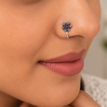 Oxidized Tribal Sunflower Silver NosePin