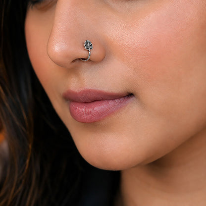 Oxidized Tropical Split Leaf Nose Ring