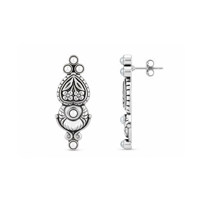 Oxidized Floral Pearl 925 Sterling Silver Earrings