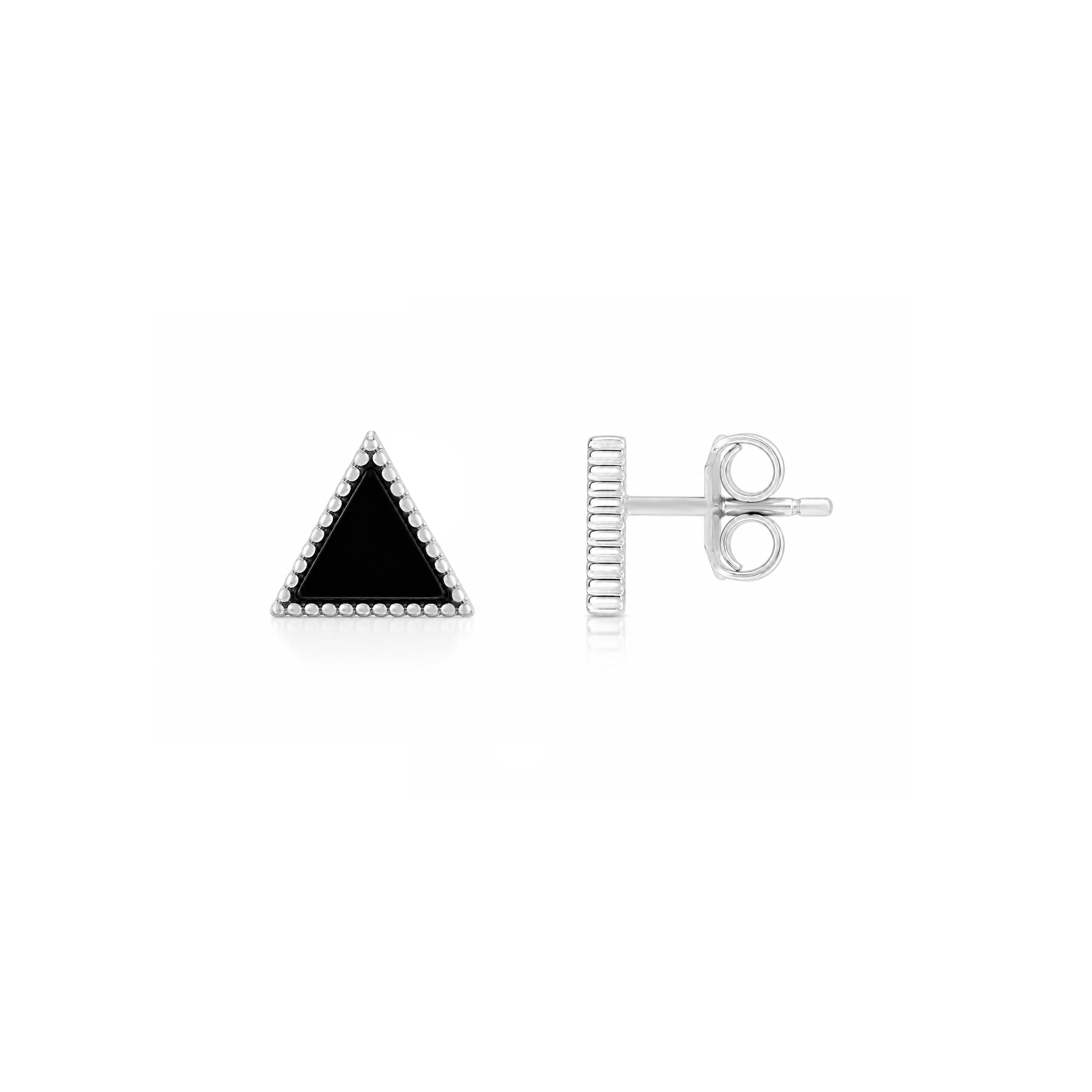 Oxidized Silver Black Triangle Stud Earrings