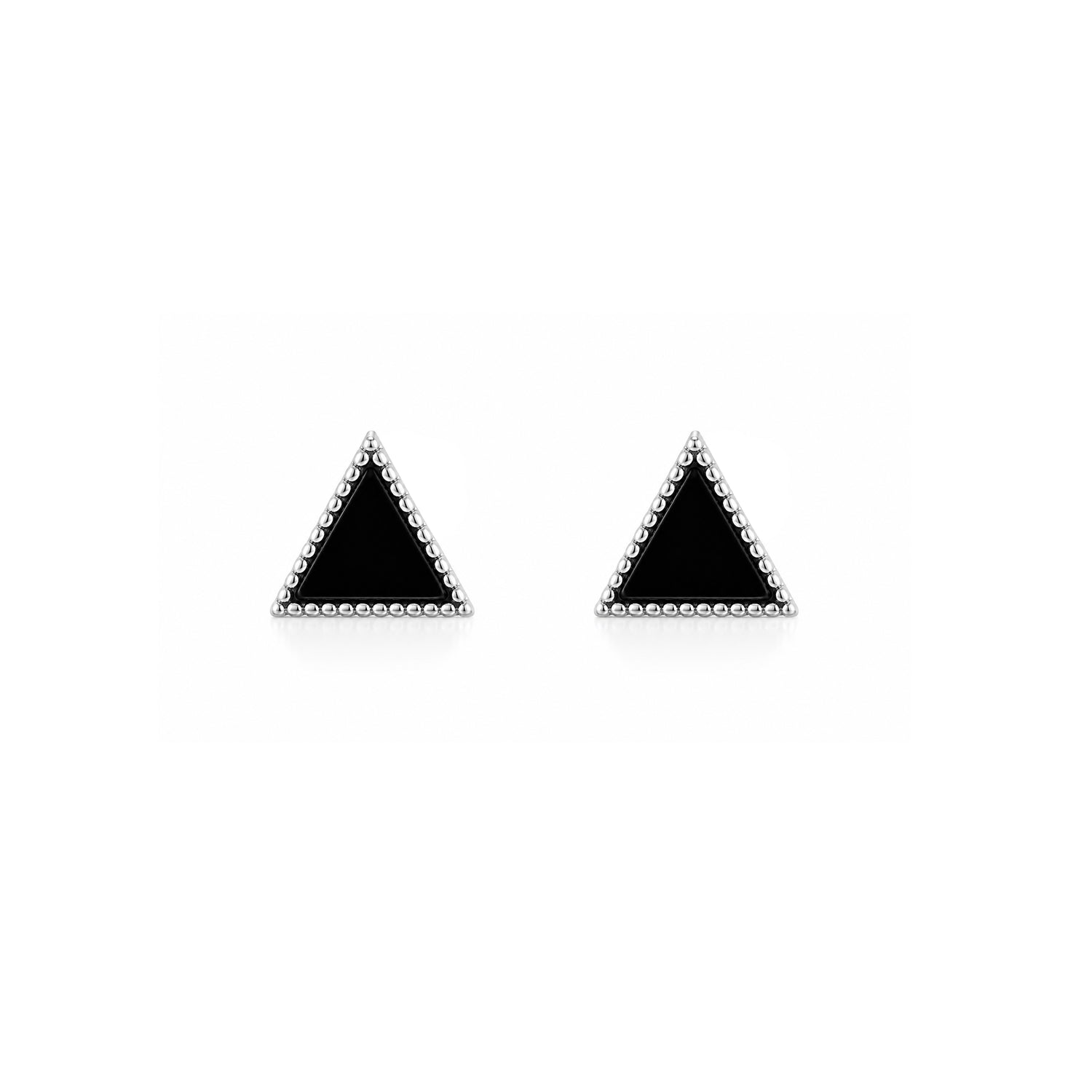 Oxidized Silver Black Triangle Stud Earrings