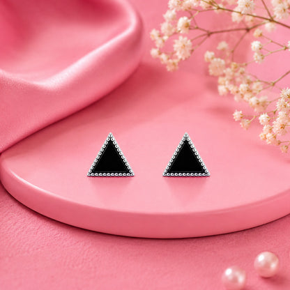 Oxidized Silver Black Triangle Stud Earrings