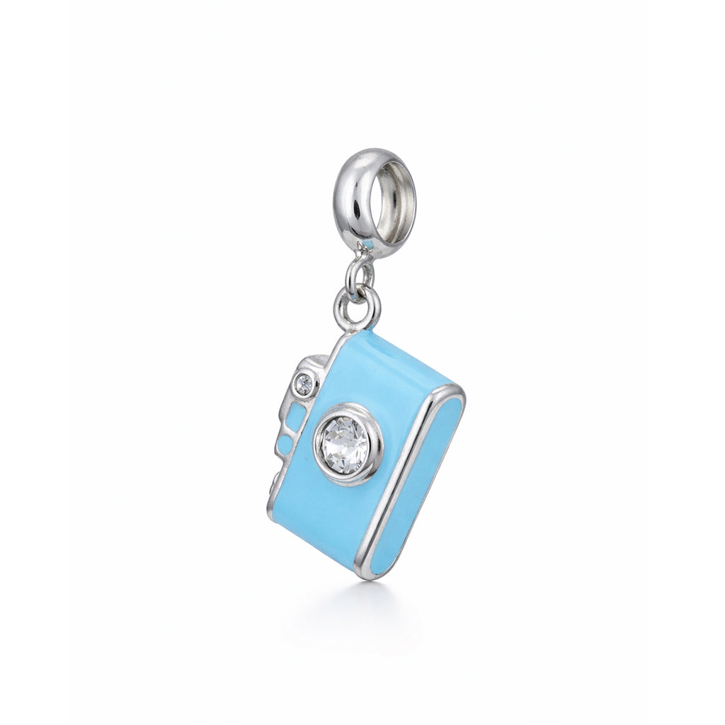 Pastel Blue Vintage Camera 925 Sterling Silver Pendant