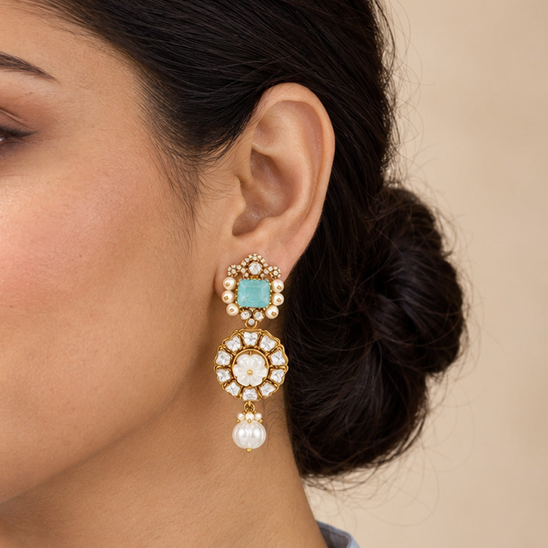 Pastel Bloom Silver Pearl Drop Earrings