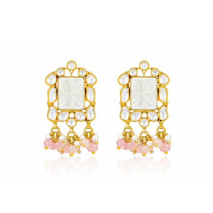 Pastel Polki 925 Sterling Silver Floral Pearl Drop Earrings