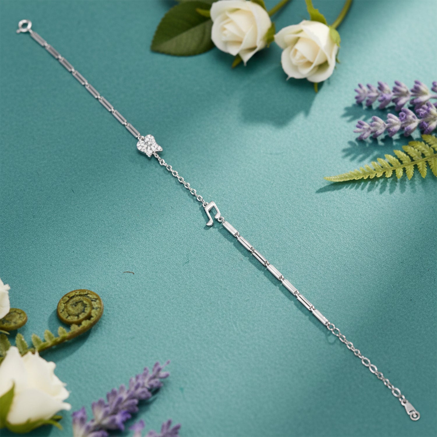 Pav Musical Note Silver Bracelet