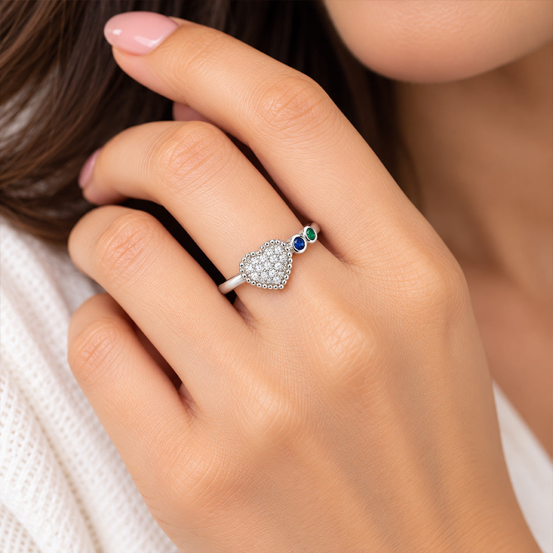 Pave Heart Multi Color Sterling Silver Ring