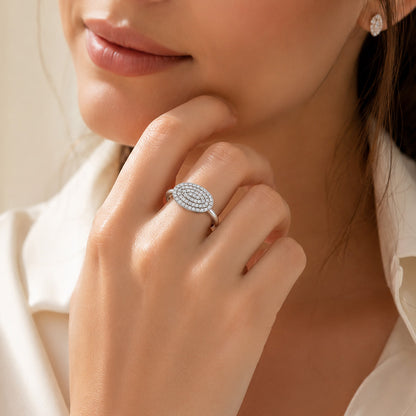 Pave Oval Concentric Halo 925 Sterling Silver Ring