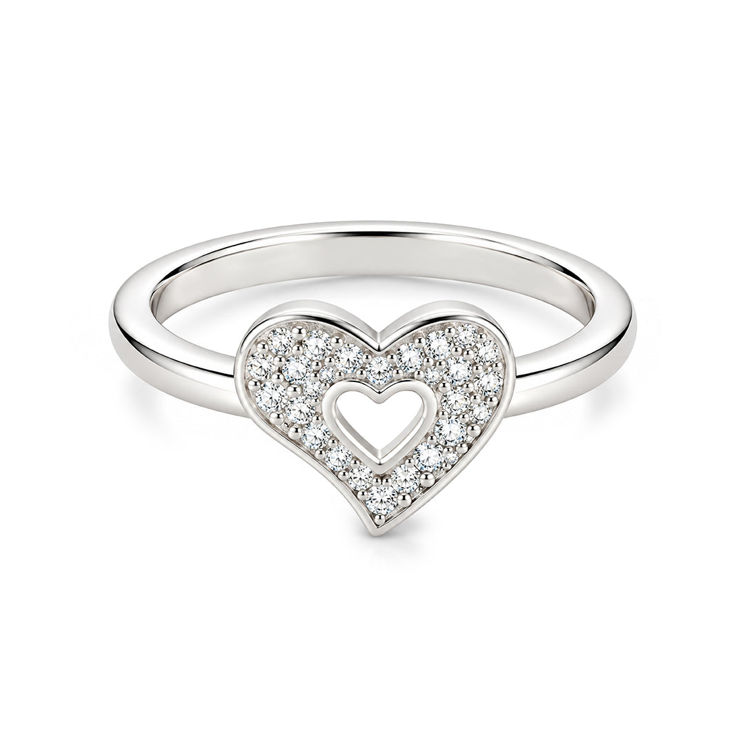 Pave Cutout Heart Sterling Silver Ring