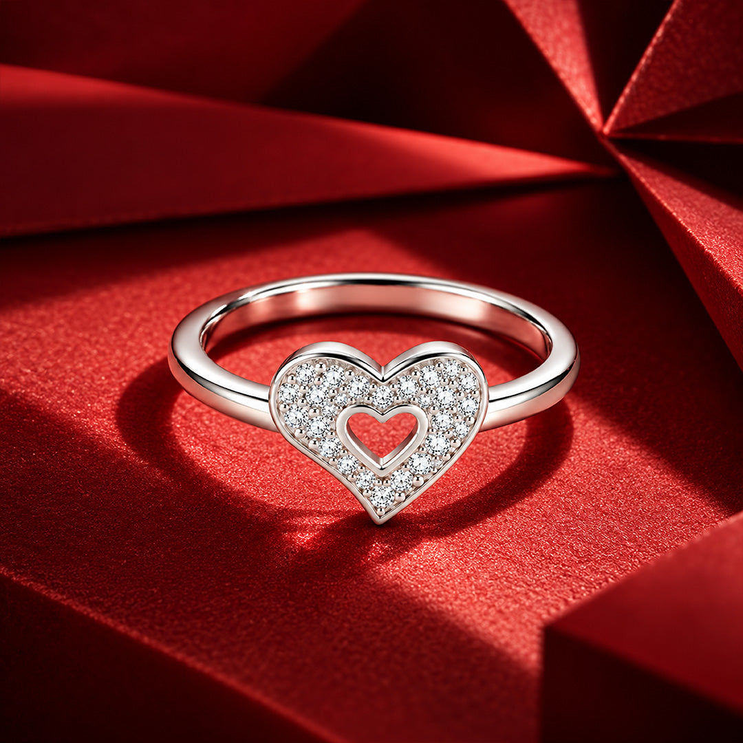 Pave Cutout Heart Sterling Silver Ring