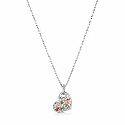 Pave Heart Multi Colour Silver Chain Pendant