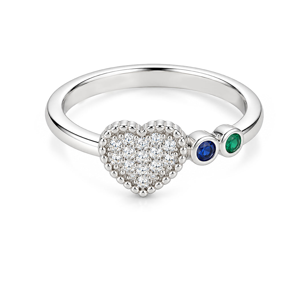 Pave Heart Multi Color Sterling Silver Ring