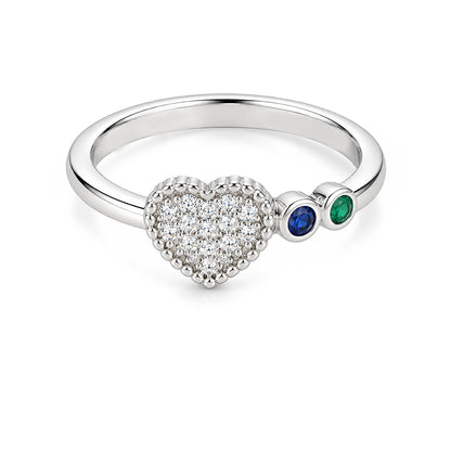 Pave Heart Multi Color Sterling Silver Ring