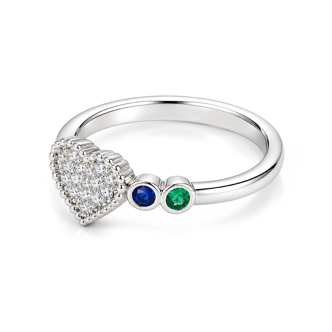 Pave Heart Multi Color Sterling Silver Ring
