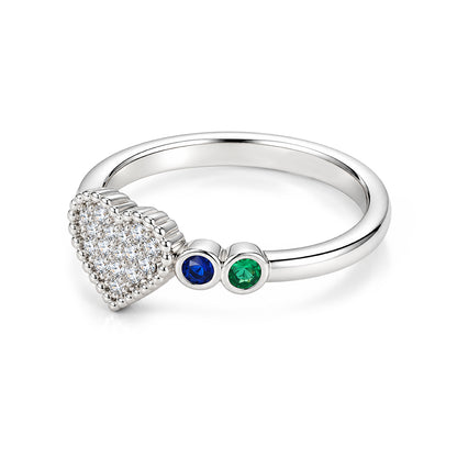 Pave Heart Multi Color Sterling Silver Ring