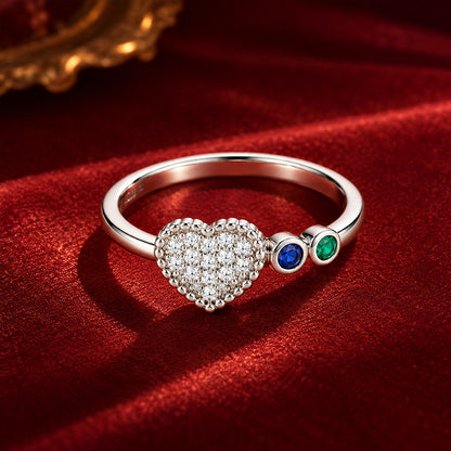 Pave Heart Multi Color Sterling Silver Ring