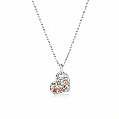 Pave Heart Multi Colour Silver Chain Pendant