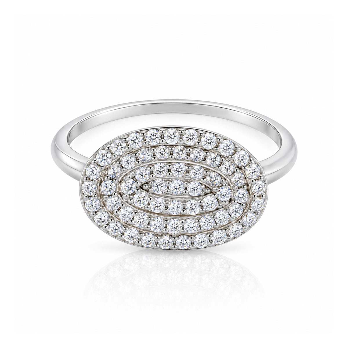 Pave Oval Concentric Halo 925 Sterling Silver Ring