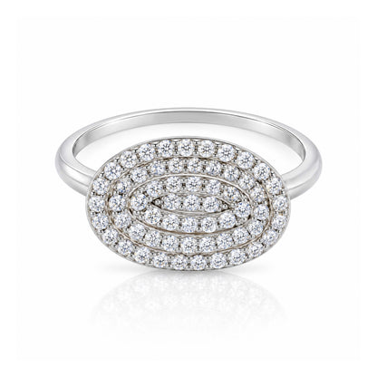 Pave Oval Concentric Halo 925 Sterling Silver Ring
