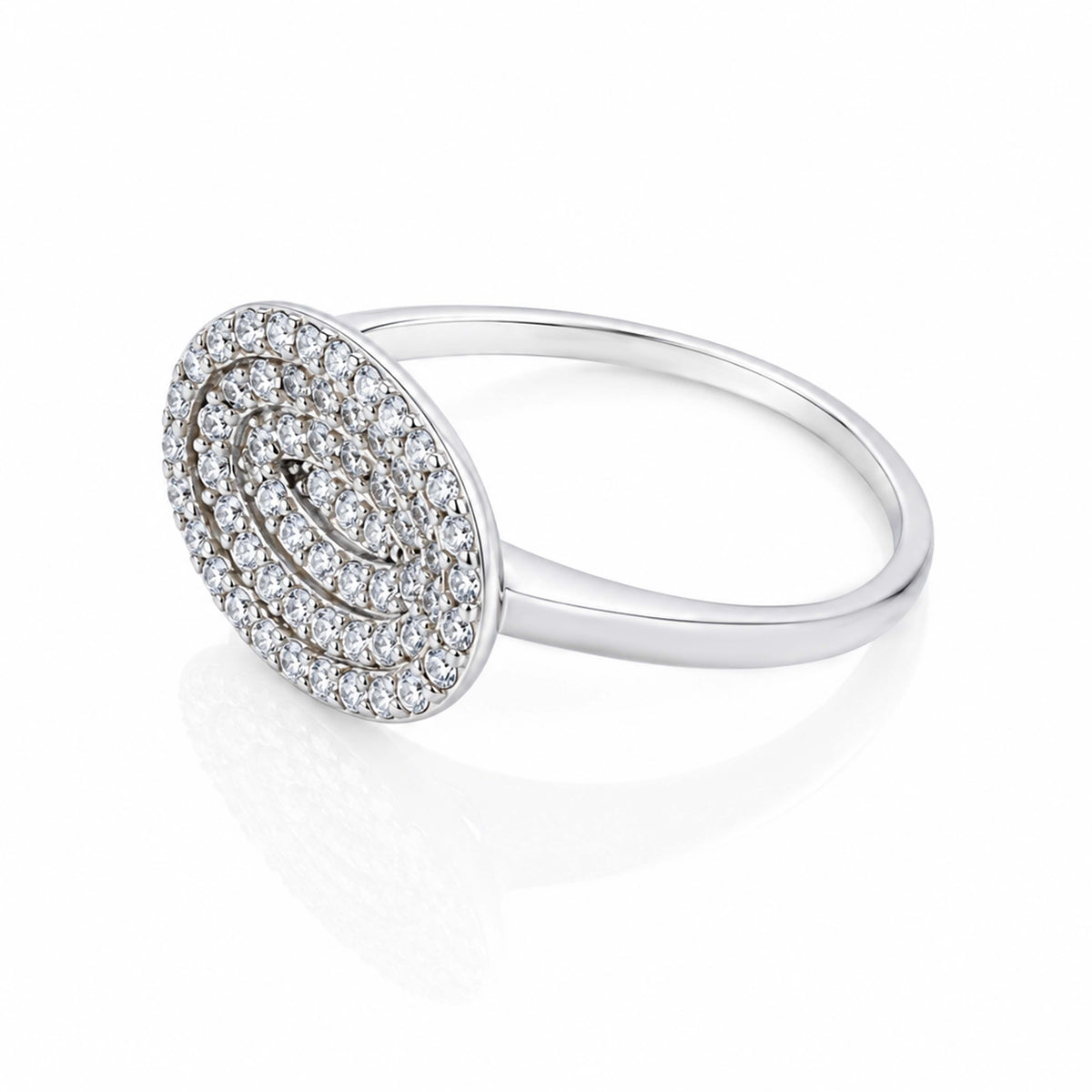Pave Oval Concentric Halo 925 Sterling Silver Ring